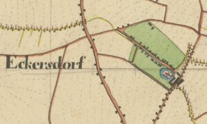 BIESTRZYKÓW, fragment mapy Messtischblatt z 1826 r. z lokalizacją dworu