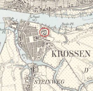 KRSONO ODRZAŃSKIE, lokalizacja zamku na planie Messtichblatt