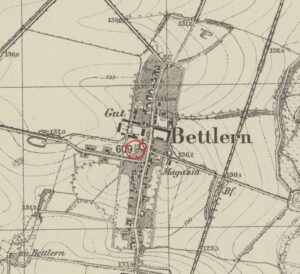 BIELANY WROCŁAWSKIE, fragment mapy Messtischblatt z lokalizacją dworu