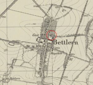 BIELANY WROCŁAWSKIE, fragment mapy Messtischblatt z lokalizacją dworu