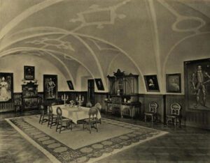 CHOBIENIA. wnętrze jadalni wg fotografii z pocz. XX w. (za Weber 1910)