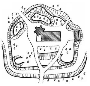 DOBRA, schematyczny plan założenia z lat 70. XX w. (archiwum WUOZ Wrocław)