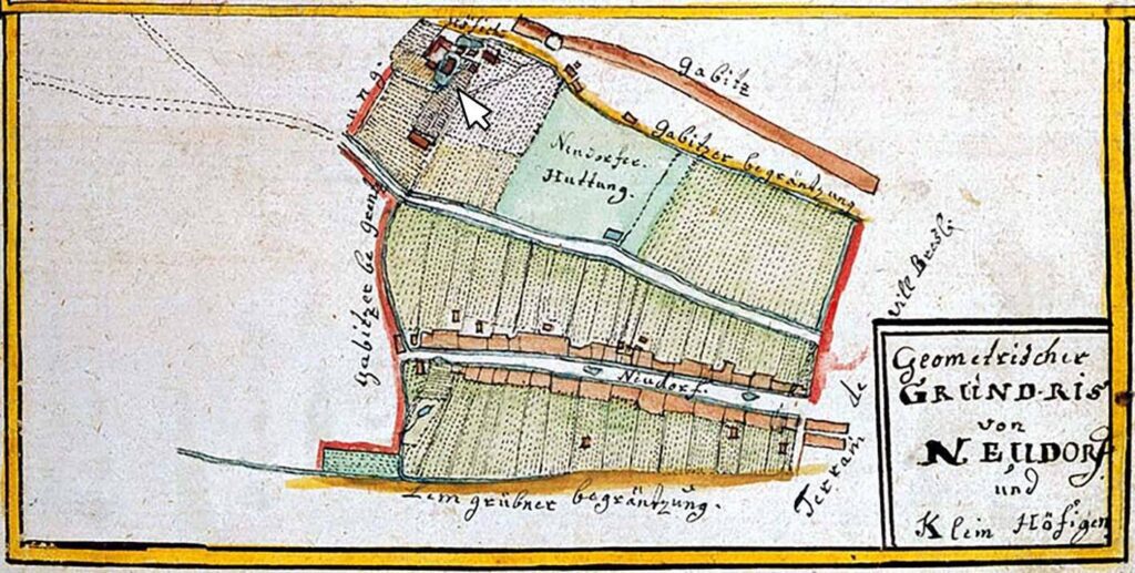 WROCŁAW-GAJOWICE, plany wsi Nowa Wieś Komandorska i Gajowice i dworu Höfchen wg ryciny F.B. Wernera z poł. XVIII w.