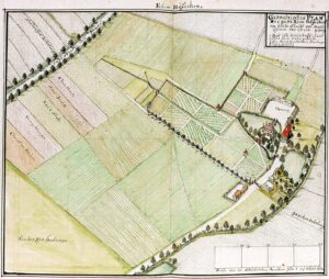 WROCŁAW-GAJOWICE, plan folwarku i dworu Klein-Höfichen wg ryciny F.B. Wernera z poł. XVIII w.