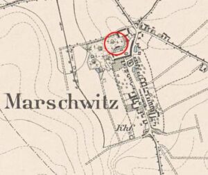 MARSZOWICE, fragment mapy Messtischblatt z lokalizacją obiektu