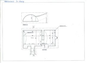 MARSZOWICE, plan i przekrój wieży na poziomie piwnicy (opr. R. Mruczek)