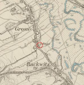 RAKOWICE WIELKIE, fragment mapy Messtischblatt z lokalizacją folwarku książęcego