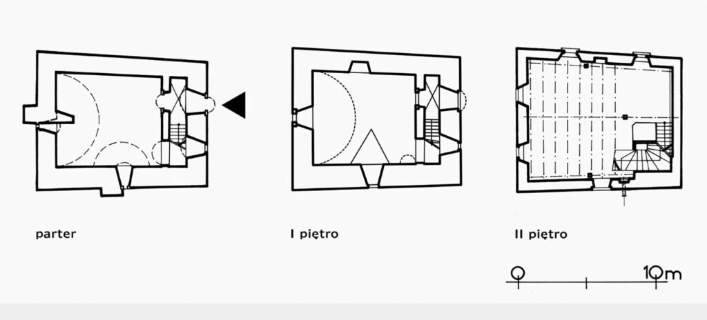 RAKOWICE WIELKIE, plany poszczególnych kondygnacji wieży (za: Różycka-Rozpędowska 1978)