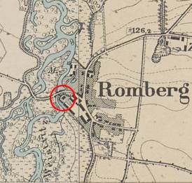 SAMOTWÓR, fragment mapy Messtischblatt z lokalizacją dworu