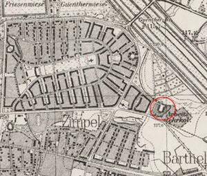 WROCŁAW-SĘPOLNO, fragment mapy Messtischblatt z lokalizacją dworu