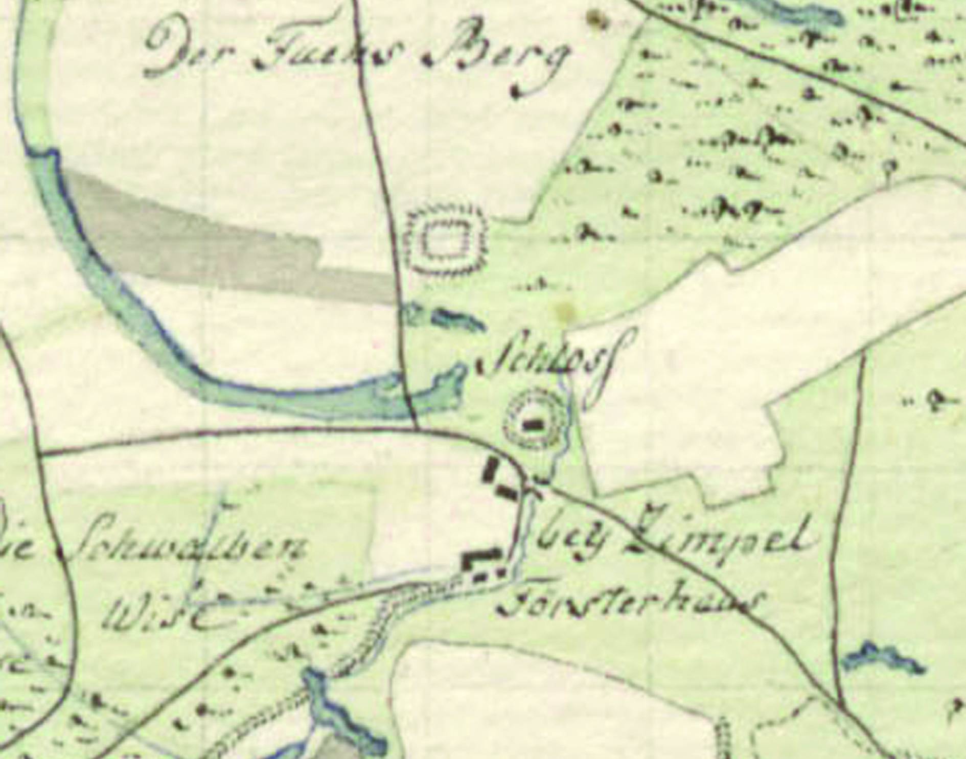 WROCŁAW-SĘPOLNO, plan dworu an kopcu wg mapy okolic Wrocławia z 1790 r. (SBB, Preußischer Kulturbesitz, sygn. N 16389/1)