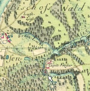 WROCŁAW-SĘPOLNO, plan dworu wg mapy okolic Wrocławia z 1790 r. (SBB, Preußischer Kulturbesitz, sygn. N 16402)