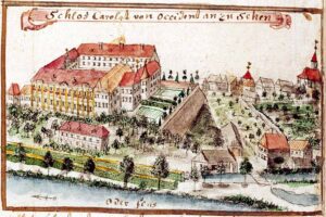 SIEDLISKO, widok dworu wg ryciny F.B. Wernera z poł. XVIII w.