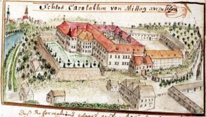 SIEDLISKO, widok dworu wg ryciny F.B. Wernera z poł. XVIII w.