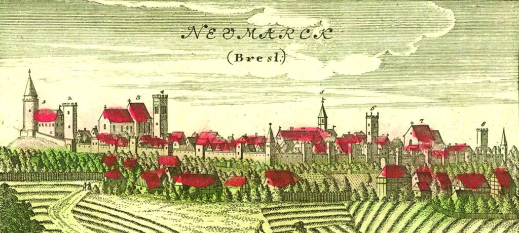 ŚRODA ŚLĄSKA, widok panoramiczny miasta F.B. Wernera z poł. XVIII w.