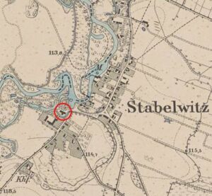 WROCŁAW-STABŁOWICE, fragment mapy Messtischblatt z lokalizacją dworu