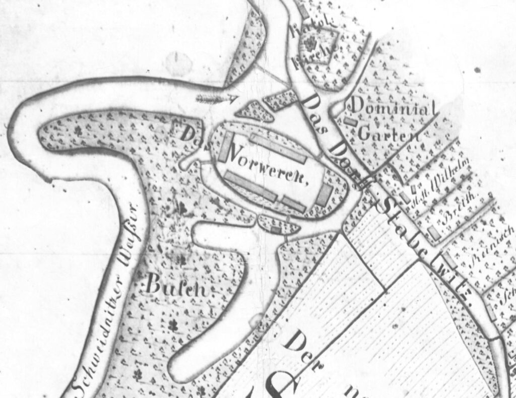 WROCŁAW-STABŁOWICE, plan dworu wg mapy okolic Leśnicy z 1794 r. (BUWr., sygn. 5974C)