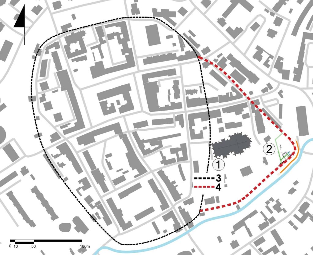 STRZEGOM, plan miasta z lokalizacją terenu zamkowego (ryc. P. Lipczyńska)