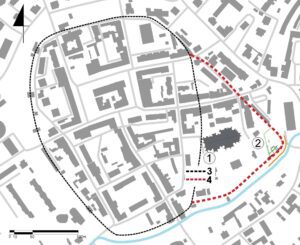 STRZEGOM, plan miasta z lokalizacją terenu zamkowego (ryc. P. Lipczyńska)