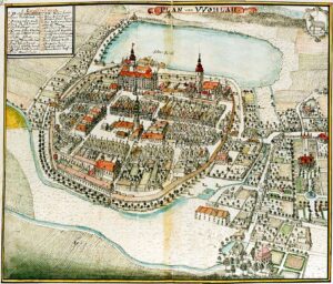 WOŁÓW, plan widokowy miasta wg ryciny F.B. Wernera z poł. XVIII w.