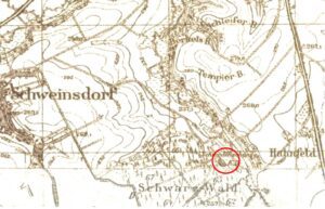 RUDZICZKA, st. 3, fragment mapy Messtischblatt nr 3301, z zaznaczoną lokalizacją stanowiska (oprac. M. Legut-Pintal, Katalog Zamków i Dworów Obronnych Śląska [https://zamki.pwr.edu.pl/]. Licencja: CC BY-NC 4.0 [https://creativecommons.org/licenses/by-nc/4.0/])