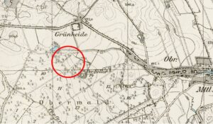 GNOJNA, st. 1 i 2, fragment mapy Messtischblatt nr 3079, z zaznaczoną lokalizacją stanowisk (oprac. M. Legut-Pintal, Katalog Zamków i Dworów Obronnych Śląska [https://zamki.pwr.edu.pl/]. Licencja: CC BY-NC 4.0 [https://creativecommons.org/licenses/by-nc/4.0/])