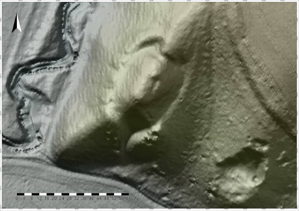 RUDZICZKA, st. 2, model cieniowanego reliefu stanowiska stanowiska (oprac. M. Legut-Pintal, Katalog Zamków i Dworów Obronnych Śląska [https://zamki.pwr.edu.pl/]. Licencja: CC BY-NC 4.0 [https://creativecommons.org/licenses/by-nc/4.0/])
