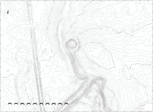 PUSZYNA, st. 7, plan warstwicowy otoczenia stanowiska (oprac. M. Legut-Pintal, Katalog Zamków i Dworów Obronnych Śląska [https://zamki.pwr.edu.pl/]. Licencja: CC BY-NC 4.0 [https://creativecommons.org/licenses/by-nc/4.0/])