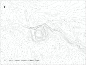 RUDNIK, st. 11 (Dębowiec), plan warstwicowy stanowiska (oprac. M. Legut-Pintal, Katalog Zamków i Dworów Obronnych Śląska [https://zamki.pwr.edu.pl/]. Licencja: CC BY-NC 4.0 [https://creativecommons.org/licenses/by-nc/4.0/])