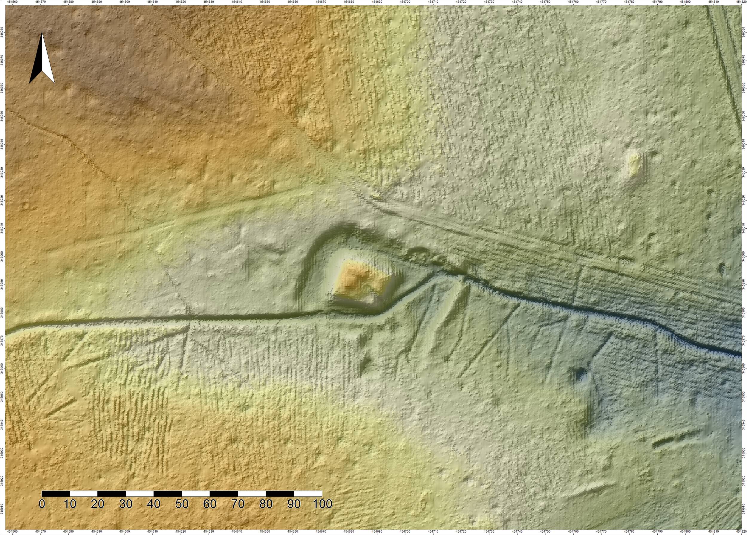 BĄKÓW, st. 1, cieniowany model reliefu stanowiska (oprac. M. Legut-Pintal, Katalog Zamków i Dworów Obronnych Śląska [https://zamki.pwr.edu.pl/]. Licencja: CC BY-NC 4.0 [https://creativecommons.org/licenses/by-nc/4.0/])