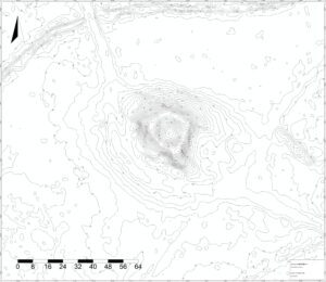 PRZECHÓD, nr 1, plan warstwicowy otoczenia stanowiska (oprac. M. Legut-Pintal, Katalog Zamków i Dworów Obronnych Śląska [https://zamki.pwr.edu.pl/]. Licencja: CC BY-NC 4.0 [https://creativecommons.org/licenses/by-nc/4.0/])