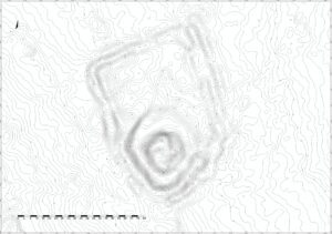 GNOJNA, st. 1, plan warstwicowy otoczenia stanowiska (oprac. M. Legut-Pintal, Katalog Zamków i Dworów Obronnych Śląska [https://zamki.pwr.edu.pl/]. Licencja: CC BY-NC 4.0 [https://creativecommons.org/licenses/by-nc/4.0/])