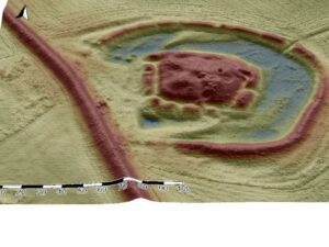OBROWIEC, st. 1, model 3D stanowiska (oprac. M. Legut-Pintal, Katalog Zamków i Dworów Obronnych Śląska [https://zamki.pwr.edu.pl/]. Licencja: CC BY-NC 4.0 [https://creativecommons.org/licenses/by-nc/4.0/])