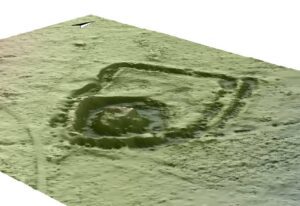 GNOJNA, st. 1, widok 3D na podstawie numerycznego modelu terenu (oprac. M. Legut-Pintal, Katalog Zamków i Dworów Obronnych Śląska [https://zamki.pwr.edu.pl/]. Licencja: CC BY-NC 4.0 [https://creativecommons.org/licenses/by-nc/4.0/])