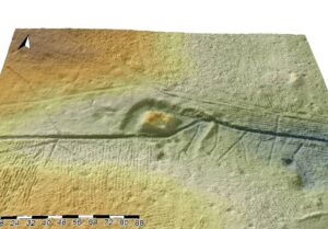 BĄKÓW, st. 1, widok 3D stanowiska na podstawie numerycznego modelu terenu (oprac. M. Legut-Pintal, Katalog Zamków i Dworów Obronnych Śląska [https://zamki.pwr.edu.pl/]. Licencja: CC BY-NC 4.0 [https://creativecommons.org/licenses/by-nc/4.0/])