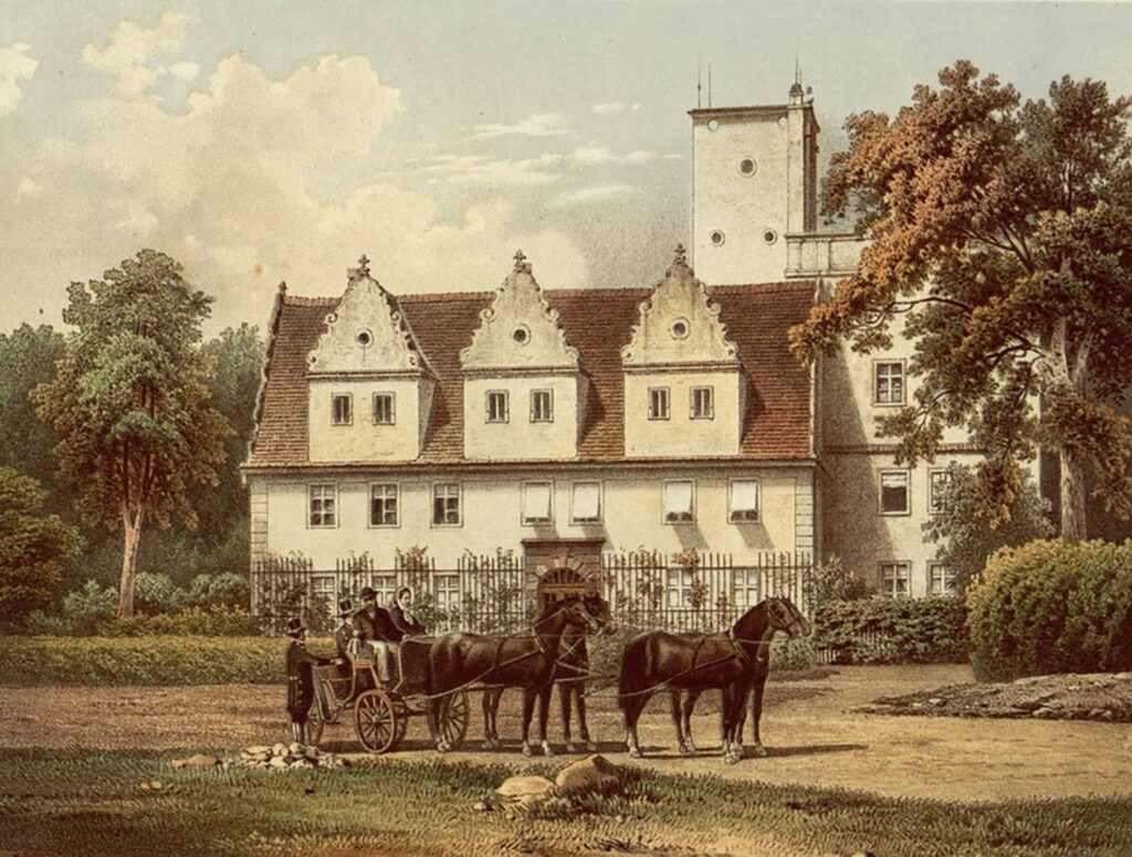 ŚLĘZA-LASOWO, widok dworu z pocz. 2 poł. XIX w. (za: Duncker, VI, ryc. 338)