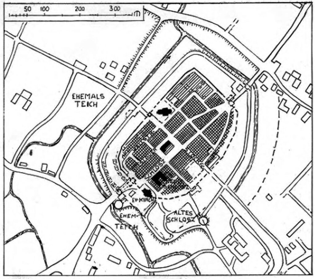SYCÓW, plan średniowiecznego miasta (za: Bimler 1943, s. 41)