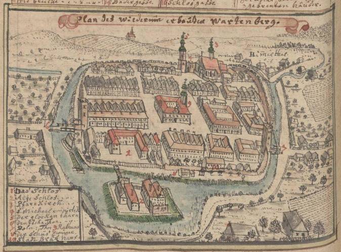 SYCÓW, widok miasta według ryciny F.B. Wernera z poł. XVIII w.