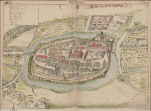 SYCÓW, widok miasta według ryciny F.B. Wernera z poł. XVIII w.