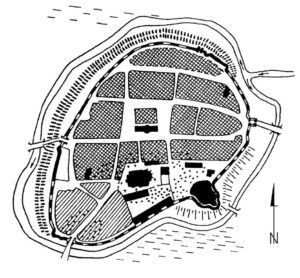 SZPROTAWA, plan średniowiecznego miasta (za: E. Kręglewska-Foksowicz 1970, s. 378).
