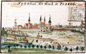 SZPROTAWA, widok miasta wg ryciny F.B. Wernera z poł. XVIII w.