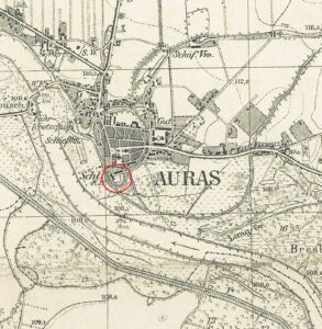 URAZ, fragment mapy Messtischblatt z lokalizacją zamku