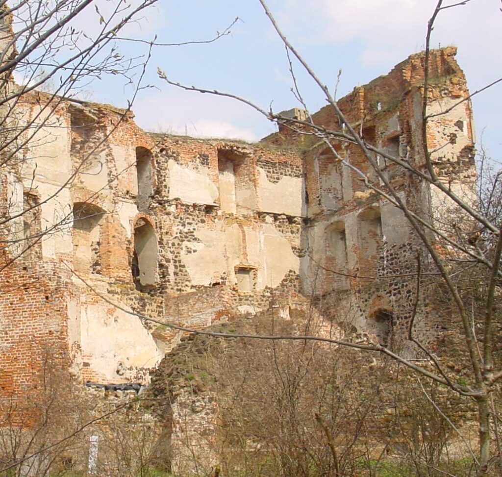 URAZ, widok murów obwodowych średniowiecznego zamku zbudowanych z kamienia i grud rudy darniowej (fot. D. Nowakowski)
