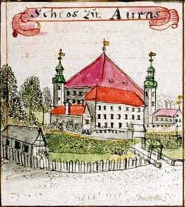 URAZ, widok zamku wg ryciny F.B. Wernera z poł. XVIII w.