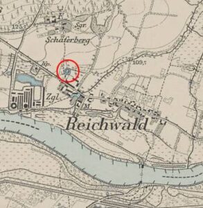 WAŁY, fragment mapy Messtischblatt z lokalizacją obiektu