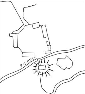 ZAWADKA, szkic sytuacyjny gródka stożkowatego z lat 30. XX w. (archiwum Muzeum Archeologicznego we Wrocławiu, sygn. 389)