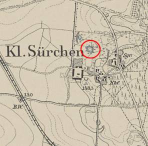 ŻERKÓWEK, fragment mapy Messtischblatt z lokalizacją obiektu