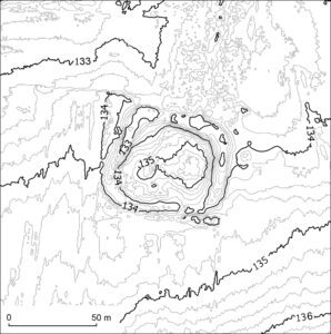 ŻERKÓWEK, plan warstwicowy kopca i jego najbliższego otoczenia (opr. K. Chrzan)