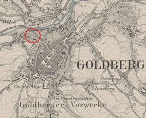 ZŁOTORYJA, fragment mapy Messtischblatt z lokalizacją obiektu