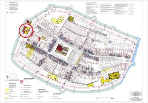 ŚWIDNICA, położenie zamku na planie rekonstrukcyjnym średniowiecznej Świdnicy (Atlas Świdnica 2008, plansza 8)